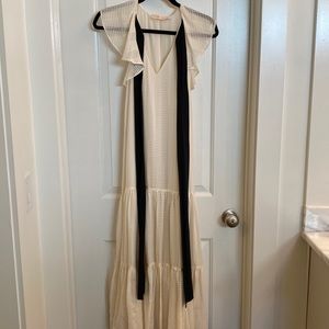Tory Burch White Maxi Dress with Black Bow Detail